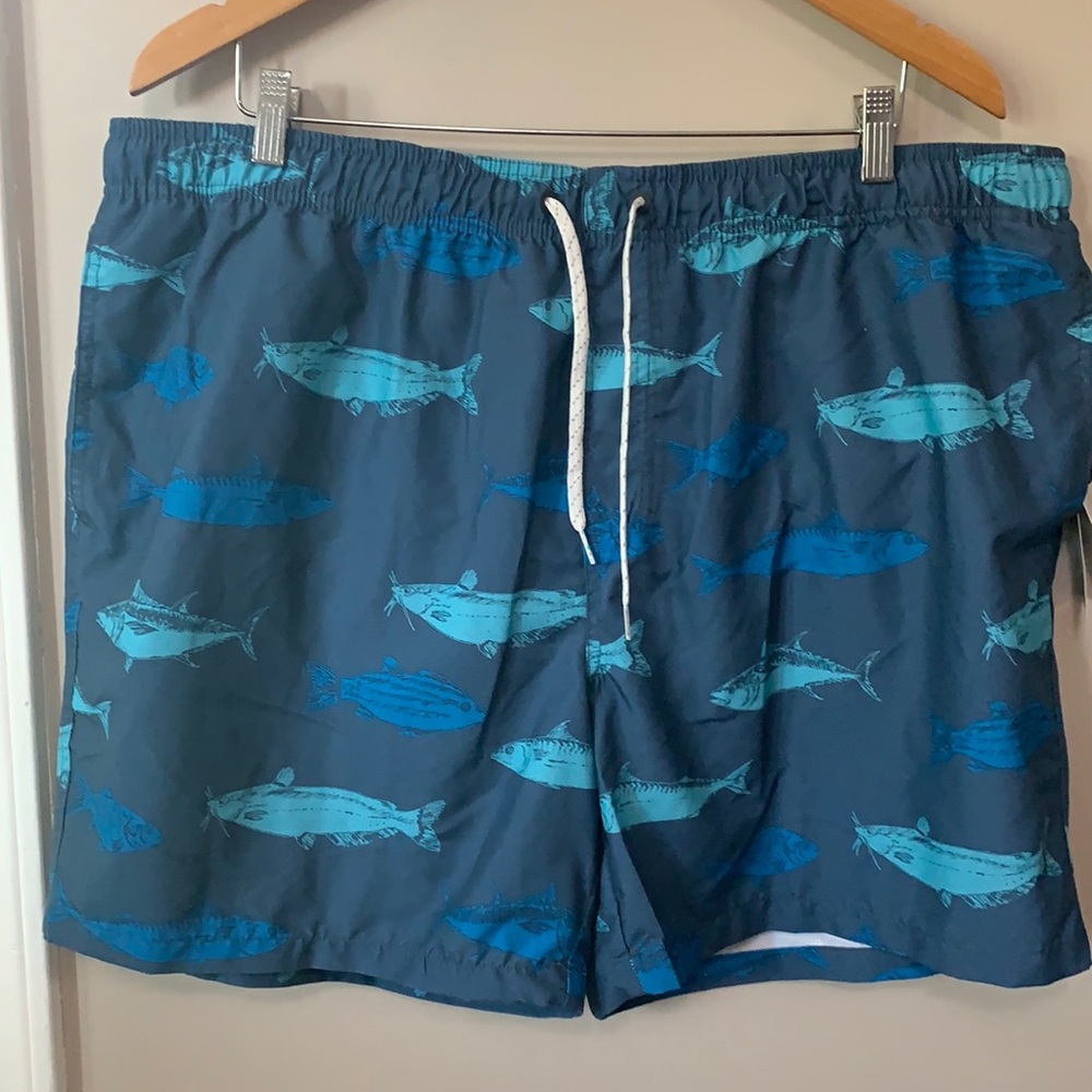 Ocean Coast Men’s XXL Dk blue fish Swim Shorts NWT